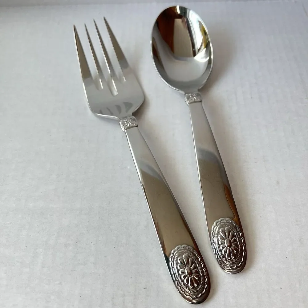 Ralph Lauren TELLURIDE Serving Spoon & Fork Stainless Steel Flatware Korea 1995